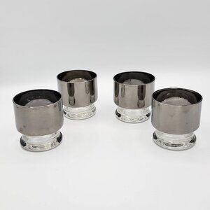Vintage MCM Stackable Highball Glasses with Thick Silver Band – Set of 4